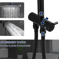 Homelody Colonne de Douche sans Robinetterie Effet Pluie avec Douchette 3 Fonctions Noir pour Salle de Bain* Colonne De Douche Sans Robinetterie