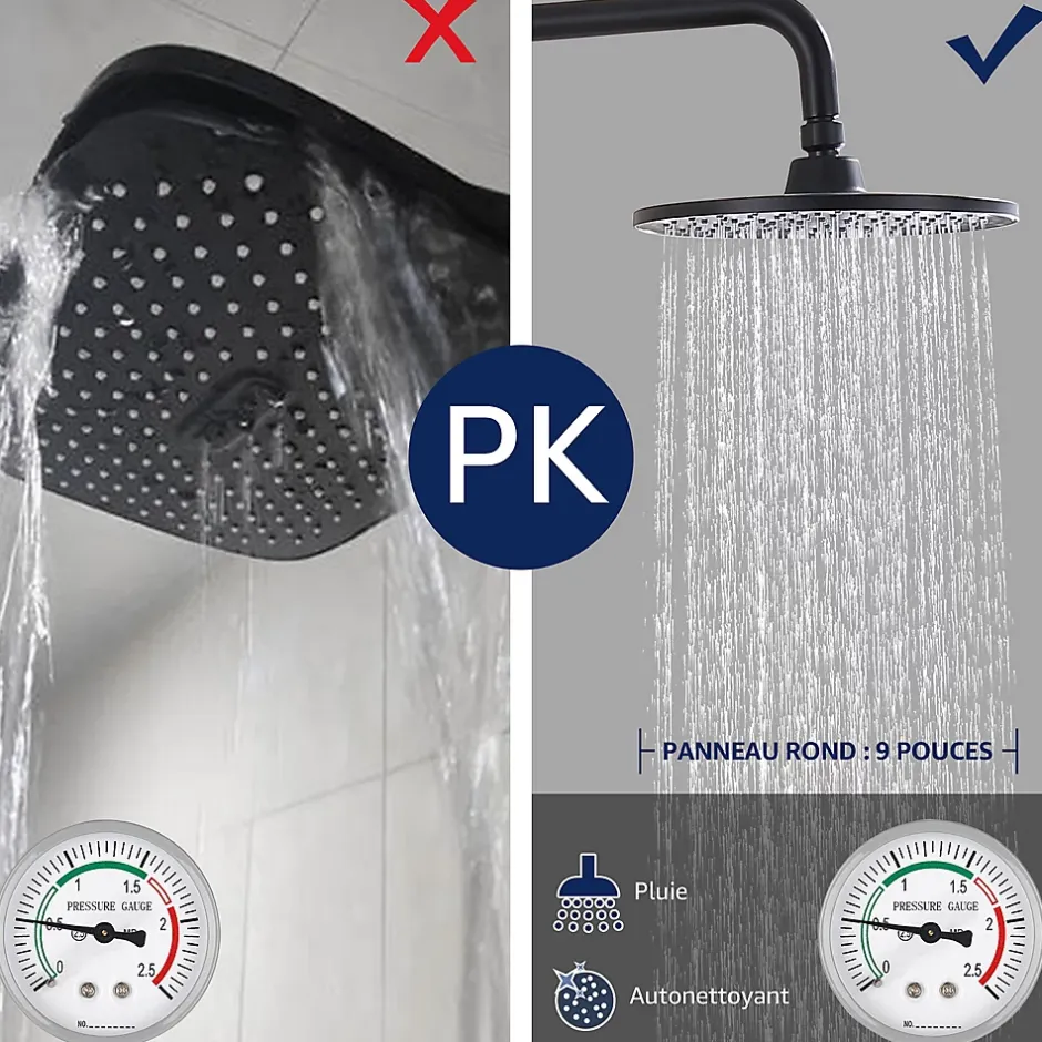 Homelody Colonne de Douche sans Robinetterie Effet Pluie avec Douchette 3 Fonctions Noir pour Salle de Bain* Colonne De Douche Sans Robinetterie