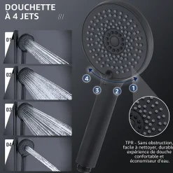 Homelody Colonne de Douche sans Robinetterie Effet Pluie avec Douchette 3 Fonctions Noir pour Salle de Bain* Colonne De Douche Sans Robinetterie