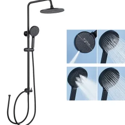 Sofetiy Max Colonne de douche sans robinetterie avec pommeau + douchette 4 jets + flexible + barre réglable, Noir* Colonne De Douche Sans Robinetterie
