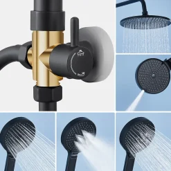 Sofetiy Max Colonne de douche sans robinetterie avec pommeau + douchette 4 jets + flexible + barre réglable, Noir* Colonne De Douche Sans Robinetterie