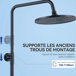 Sofetiy Max Colonne de douche sans robinetterie avec pommeau + douchette 4 jets + flexible + barre réglable, Noir* Colonne De Douche Sans Robinetterie