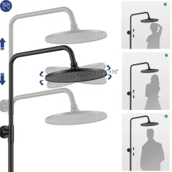 Sofetiy Max Colonne de douche sans robinetterie avec pommeau + douchette 4 jets + flexible + barre réglable, Noir* Colonne De Douche Sans Robinetterie