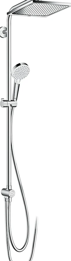 Hansgrohe Colonne de douche sans robinetterie avec pommeau + douchette 1 jet + flexible + barre de douche, chrome, Crometta E
