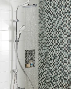 Hansgrohe Colonne de douche sans robinetterie avec douchette 3 jets + flexible + barre réglable, chrome, Reno 220 surface* Colonne De Douche Sans Robinetterie