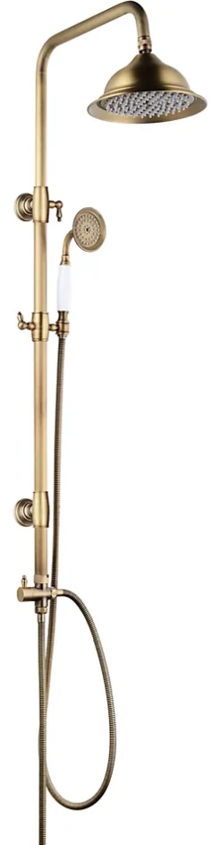 Edouard Rousseau Colonne de douche sans robinetterie avec pommeau + douchette 1 jet + flexible + barre réglable, vieux bronze, Retro