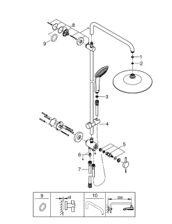 Grohe Colonne de douche sans robinetterie avec pommeau + douchette 3 jets + flexible + barre réglable, chrome, Vitalio Joy System 260* Colonne De Douche Sans Robinetterie