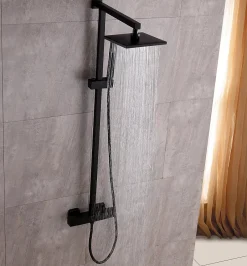 Bernstein Colonne de douche thermostatique murale laiton + tête de douche 23x23cm - Noir mat - 110x15cm - SEDAL 8921B