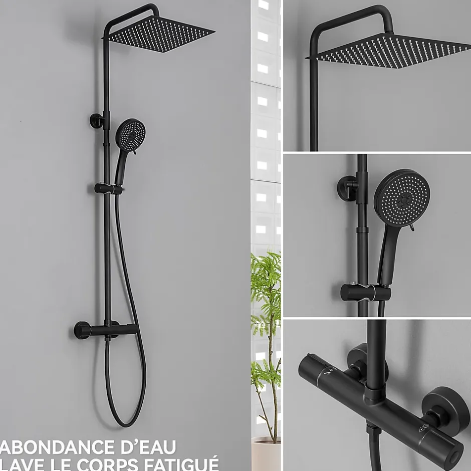 Sofetiy Max Colonne de Douche Thermostatique 5 Fonctions, Ensemble de Douche Noir, Douche avec Tête de Douche de 12 pouces* Colonne De Douche Thermostatique