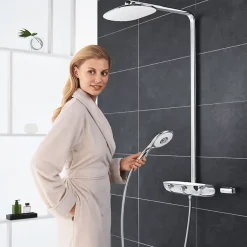 Grohe Colonne de douche thermostatique Rainshower System SmartControl Mono 360 Blanc/chromé + Tablette douche d'angle Start Cube