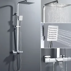 Auralum Max Colonne de Douche Thermostatique 3 Fonctions, Ensemble de Douche Chrome avec pomme Douchette Robinet de Baignoire* Colonne De Douche Thermostatique