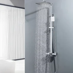 Auralum Max Colonne de Douche Thermostatique 3 Fonctions, Ensemble de Douche Chrome avec pomme Douchette Robinet de Baignoire* Colonne De Douche Thermostatique