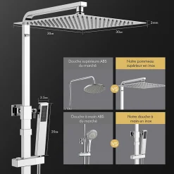 Homelody Colonne de Douche Thermostatique Ensemble de Douche Corps en Laiton Hauteur Réglable 855-1105mm Système de Douche* Colonne De Douche Thermostatique