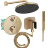 Hansgrohe Colonne de douche thermostatique Ecostat S Douche de tête Pulsify S Flexible Isiflex Douchette Pulsify E bronze brossé