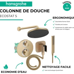 Hansgrohe Colonne de douche thermostatique Ecostat S Douche de tête Pulsify S Flexible Isiflex Douchette Pulsify E bronze brossé