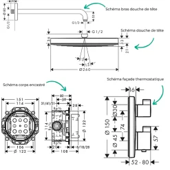 Hansgrohe Colonne de douche thermostatique Ecostat S Douche de tête Pulsify S Flexible Isiflex Douchette Pulsify E bronze brossé