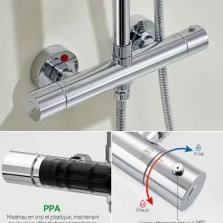 Auralum Max Colonne de Douche Thermostatique avec mitigeur , Ensemble de Douche Noir, Douche avec Tête de Douche de 12 pouce