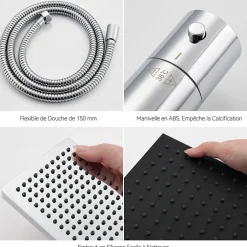 Auralum Max Colonne de Douche Thermostatique avec mitigeur , Ensemble de Douche Noir, Douche avec Tête de Douche de 12 pouce