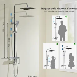 Auralum Max Colonne de Douche Thermostatique avec mitigeur , Ensemble de Douche Noir, Douche avec Tête de Douche de 12 pouce