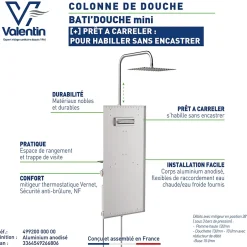 Valentin Colonne de douche thermostatique hydromassante mini prête à carreler, en aluminium anodisé, Batidouche