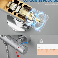 Sofetiy Max Colonne de Douche Thermostatique 5 Fonctions, Ensemble de Douche , Douche avec Tête de Douche de 12 pouces