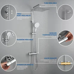 Sofetiy Max Colonne de Douche Thermostatique 5 Fonctions, Ensemble de Douche , Douche avec Tête de Douche de 12 pouces
