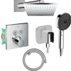 Hansgrohe Colonne de douche thermostatique ShowerSelect E Douche de tête Vernis Shape Flexible Designflex Douchette Pulsify chromé