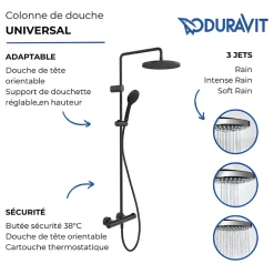 Duravit Colonne de douche thermostatique MinusFlow noir mat* Colonne De Douche Thermostatique