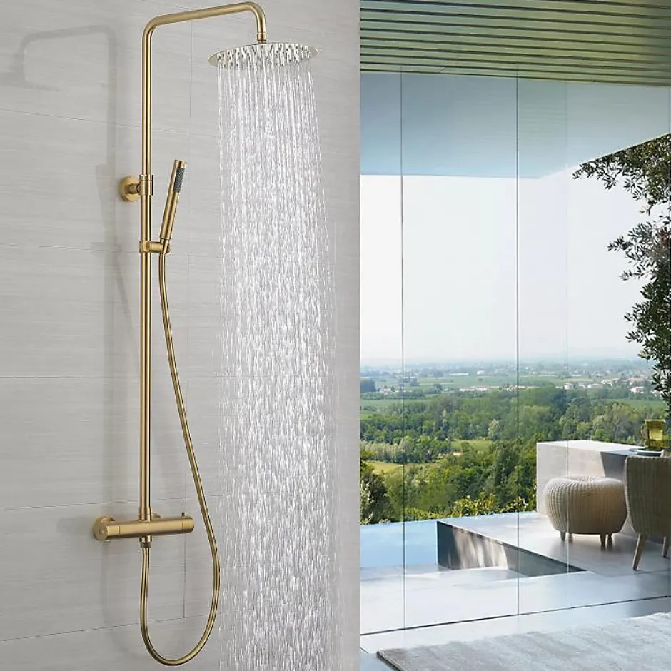 Hudor COLONNE DE DOUCHE THERMOSTATIQUE EN LAITON DORÉ BROSSÉ SC418 COLLECTION SCAMANDRE