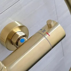 Hudor COLONNE DE DOUCHE THERMOSTATIQUE EN LAITON DORÉ BROSSÉ SC418 COLLECTION SCAMANDRE