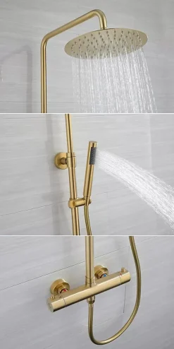 Hudor COLONNE DE DOUCHE THERMOSTATIQUE EN LAITON DORÉ BROSSÉ SC418 COLLECTION SCAMANDRE