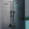 Bernstein Colonne de douche thermostatique hauteur réglable design + tablette acier inox + mitigeur et pommeau Carrés - Noir mat - BS371* Colonne De Douche Thermostatique