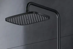 Bernstein Colonne de douche thermostatique hauteur réglable design + tablette acier inox + mitigeur et pommeau Carrés - Noir mat - BS371* Colonne De Douche Thermostatique