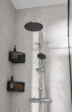 Cooke & Lewis Colonne de douche thermostatique effet chromé avec douchette et pommeau, Lidia