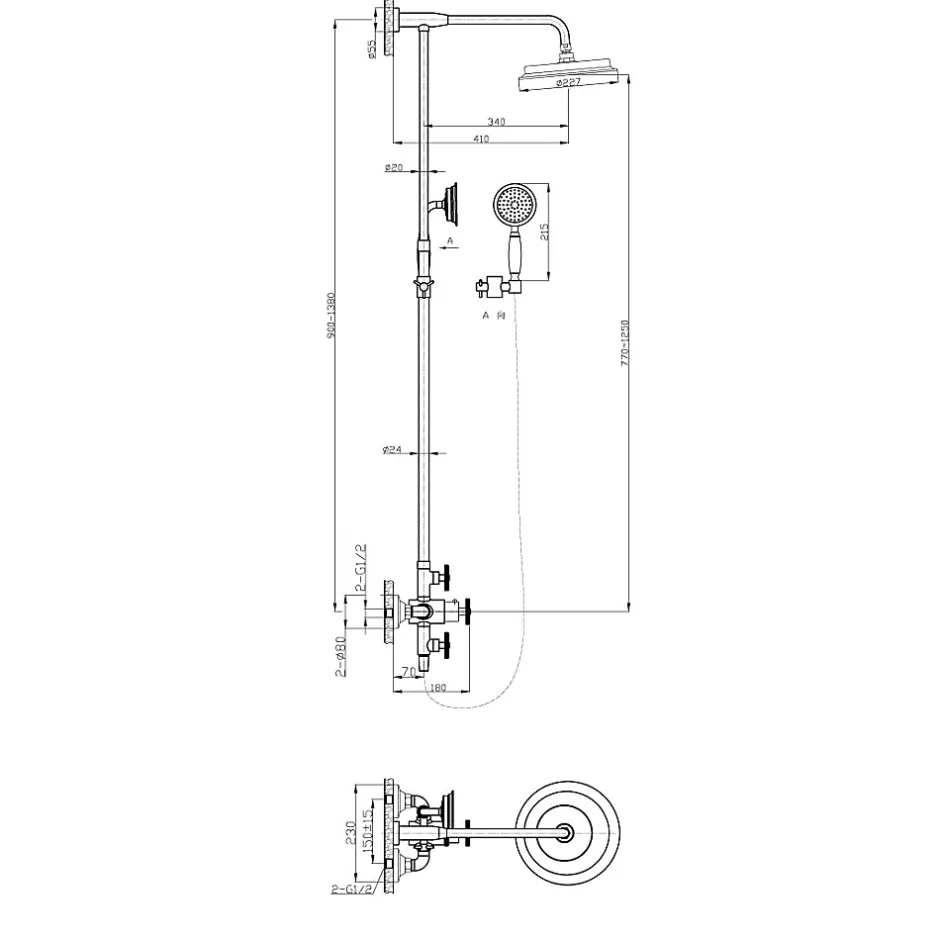Essebagno Colonne de douche thermostatique cuivre brossé Indus* Colonne De Douche Thermostatique