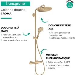 Hansgrohe Colonne de douche thermostatique Croma Select S 280 Aspect dorée poli + nettoyant Briochin
