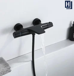 Homelody Colonne de Douche Thermostatique Noir Ensemble de Douche Robinet Cascade pour Baignoire Laiton Set de Douche Hauteur Réglable* Colonne De Douche Thermostatique