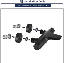 Homelody Colonne de Douche Thermostatique Noir Ensemble de Douche Robinet Cascade pour Baignoire Laiton Set de Douche Hauteur Réglable* Colonne De Douche Thermostatique