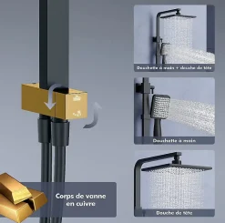 Homelody Colonne de Douche Thermostatique Noir Ensemble de Douche Robinet Cascade pour Baignoire Laiton Set de Douche Hauteur Réglable* Colonne De Douche Thermostatique
