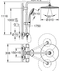 Grohe Colonne de douche thermostatique chromé Vitalio 310* Colonne De Douche Thermostatique
