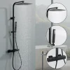 Homelody Colonne de Douche Thermostatique Securite 38C Jet Pluie Hauteur Reglable 855 a 1105 mm Acier Inoxydable Noir pour Salle de Bain
