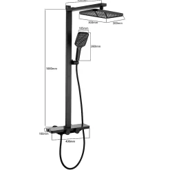 Homelody Colonne de Douche Thermostatique Étagère en Verre avec Cascade Douchette 3 Jets Pommeau de Douche Pluie 300 x 200 mm Noire
