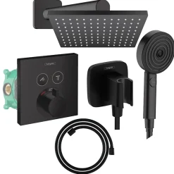 Hansgrohe Colonne de douche thermostatique ShowerSelect E Douche de tête Vernis Shape Flexible Designflex Douchette Pulsify noir