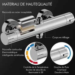 Homelody Colonne de Douche Thermostatique Hauteur Reglable 940 a 1200 mm Jet Pluie avec Tablette Finition Chrome pour Salle de Bain* Colonne De Douche Thermostatique