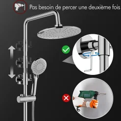 Homelody Colonne de Douche Thermostatique Hauteur Reglable 940 a 1200 mm Jet Pluie avec Tablette Finition Chrome pour Salle de Bain* Colonne De Douche Thermostatique