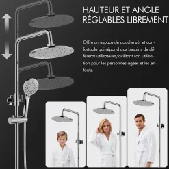Homelody Colonne de Douche Thermostatique Hauteur Reglable 940 a 1200 mm Jet Pluie avec Tablette Finition Chrome pour Salle de Bain* Colonne De Douche Thermostatique