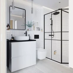 GoodHome Colonne de douche thermostatique avec pommeau, douchette 2 jets, flexible, barre réglable, noir, Levanna