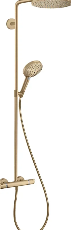 Hansgrohe Colonne de douche thermostatique avec pommeau + douchette 3 jets + flexible + barre réglable, bronze brossé, Select S240 PowderRain