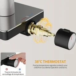 Homelody Colonne de Douche Thermostatique 38C avec Plateau de Rangement de 413mm Ensemble de Douche Noir Comprend une Douche de Tête