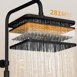 Homelody Colonne de Douche Thermostatique 38C avec Plateau de Rangement de 413mm Ensemble de Douche Noir Comprend une Douche de Tête